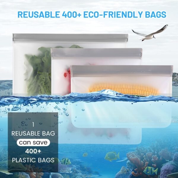 9 Pack Reusable Gallon Freezer Bags, Sandwich, Dishwasher Safe Reusable Ziploc Bags, BPA Free Freezer Storage Containers, Leakproof Silicone Bags for food Storage, Snack, Lunch Marinate Food - Image 2