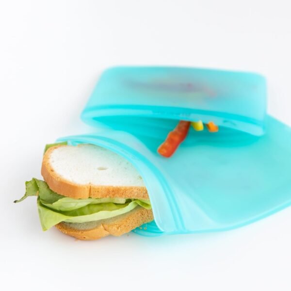Bumkins Silicone Reusable Sandwich and Snack Bags, Storage, Food Prep, Lunch Bag, Washable Zip Bag, Microwave, Freezer and Dishwasher Safe, Travel, Leak Resistant, Sticky Lining Locks Out Air (Purple) - Image 2