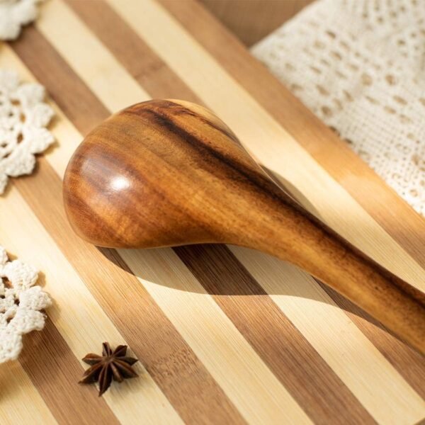 Wooden Kitchen Utensils Set, 5 PCs Natural Acacia Spurtle Set for Non-stick Pan Kitchen Tool Ladle and Wok Spatulas, Salad fork - Image 8