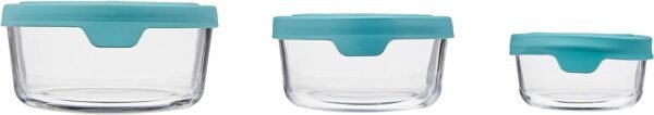 Anchor Hocking TrueSeal Round Glass Food Storage Containers with Airtight Lids, Mineral Blue, 6 Piece Set (3 Containers with Lids) - Image 3