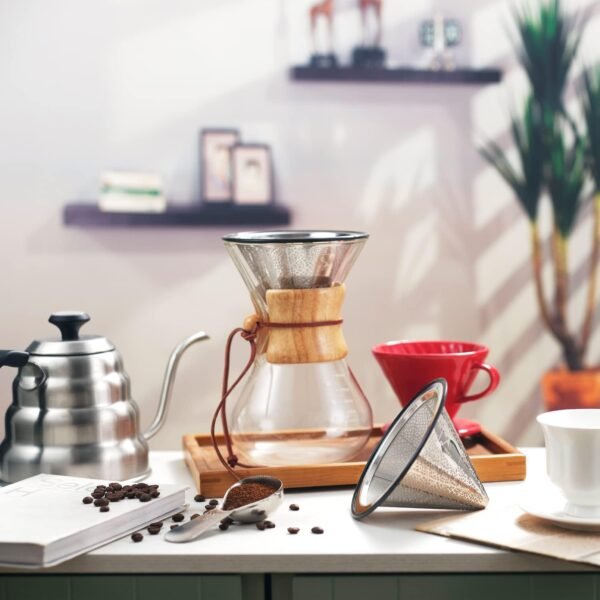Pour Over Coffee Filter,Reusable 304 Stainless Steel Coffee Dripper,Wide Metal Base Perfect for Chemex Hario V60 Bodum & Other Coffee Makers Paperless Coffee Filter for Sustainable Brewing By TEEMADE - Image 9