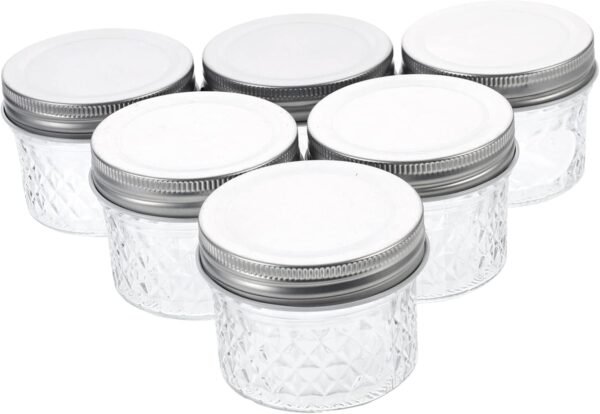 6 Pcs Diamond Mason Jar Airtight Decor Bottle Jars with Lid Canisters Sealed Jam Jars Storage Containers Sourdough Kit with Jars Pickle Bottle Mason Jars Glass Storage Container