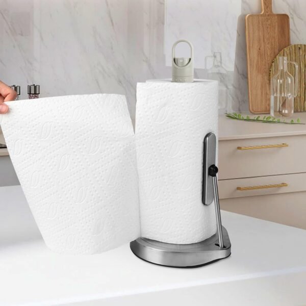 AIDEA Paper Towel Holder with Spray Bottle, Kitchen Towel Holder for Countertop, Spring Arm for Easy Tear, One-Handed Stainless Steel Paper Towel Dispenser with Weighted Base, Silver - Image 8