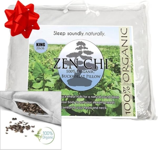 Buckwheat Pillow - Organic King Size (20"X36") w Natural Cooling Technology- All Cotton Cover w Organic Buckwheat Hulls - Xmas Gift Comfortable Sleep, Naturally Adjusts to Head
