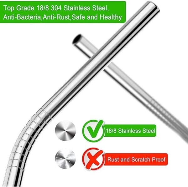 Vinaco Stainless Steel Smoothie Straws, 0.5'' Extra Wide Reusable Metal Drinking Straws for Milkshakes, Bubble Tea, Smoothie, Set of 6 Jumbo Drinks with 1 Cleaning Brush - Image 4