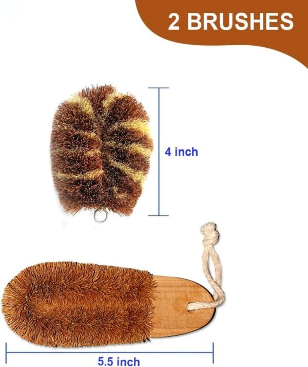 Coconut Fiber tawashi Brushes, Vegetable Brush, Potato Scrubber, Natural Cleaning Brushes for Household use, Ideal for Fruits, Veggies and Household use. Pack of 2, Brown - Image 2
