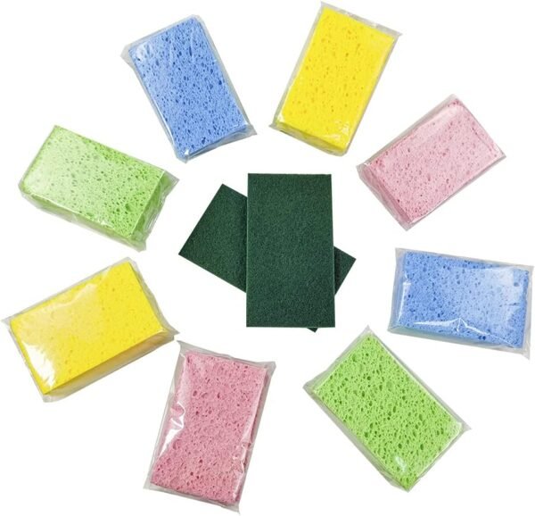 Cellulose Sponges Kitchen, for Washing Dishes, in Bulk, 24 Pack (3 Count x 8 Individually Wrapped + 2 Free Scouring Pads), 100% Natural Biodegradable - Image 2