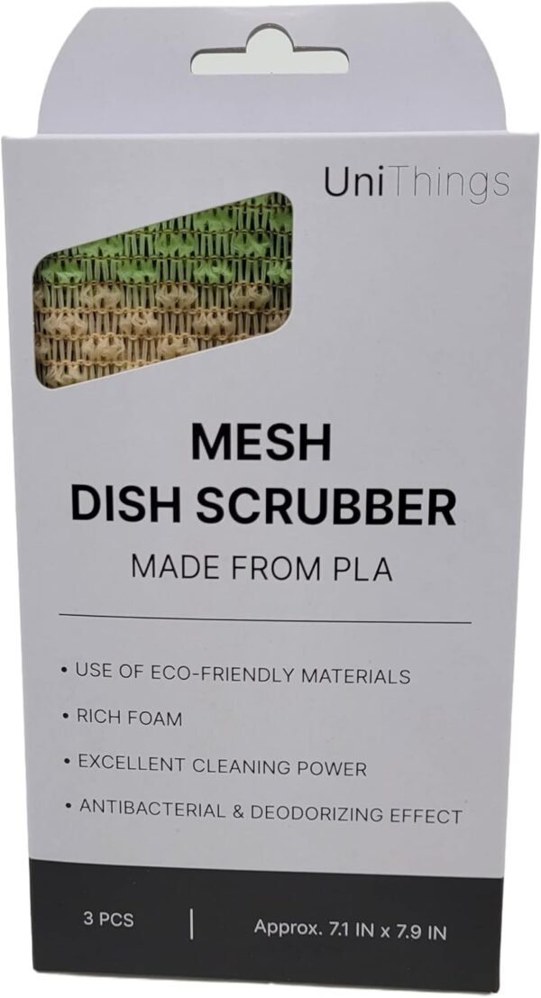 Mesh Dish Scrubber Made from Biodegradable Eco-Friendly Plant-Based Natural Material (3 PCS) - No Odor Fast Drying Non-Scratch Net for Dish Washing - Image 4