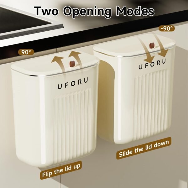 1.8gal/7L Compost Bin Kitchen for Counter Top or Under Sink, Plastic Hanging Trash Can with Lid, Wall Mounted Garbage Can for Bathroom, Office, RV - Image 2