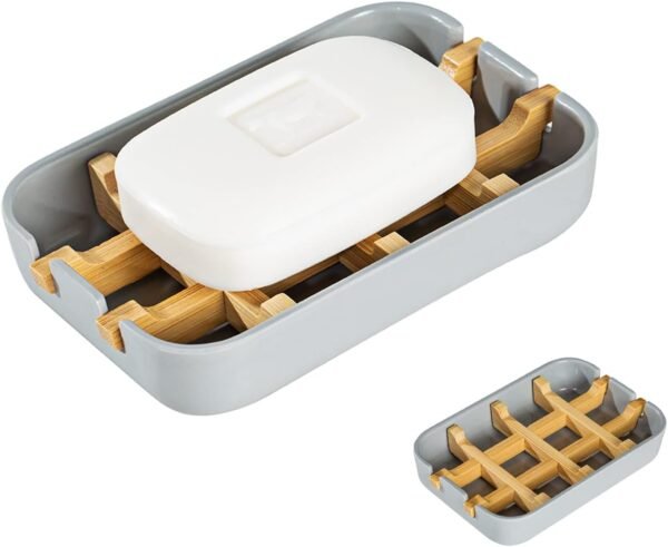 Eco-Friendly Bamboo Soap Dishes, Removable Soap/Sponge Holder for Home, Bathtub Soap Tray, Grey