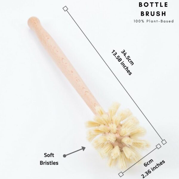 Wood and Tampico Bottle Brush - Pot Brush - Vegetable Brush Set - Zero Waste, Compostable & Biodegradable Kitchen Brushes - Image 5