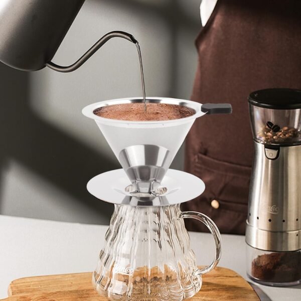 Pour Over Coffee Dripper with Cleaning Brush, Stainless Steel Cone Coffee Filter Fine Mesh Double Layer, Paperless Reusable Coffee Filter, Drip Cone Brew Coffee Strainer(SIZE:Medium) - Image 6