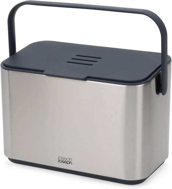 Joseph Joseph Collect 1.06 gallon/4 Liters Stainless Steel Food Compost Bin with Handle, Removable Inner Bucket and Bin Liners Storage, Includes Odor Filter and 3x Bin Liners - Image 2