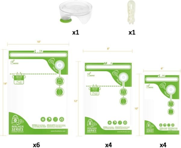 Fosa Reusable Vacuum Food Storage Bags, 14 Pack Multi Size Vacuum Zipper Bag with Adapter, 4 S, 4 M, 6 L, Vacuum Storage Bags Food, Vacuum Bags for Food (Vacuum Pump Not Included) - Image 3