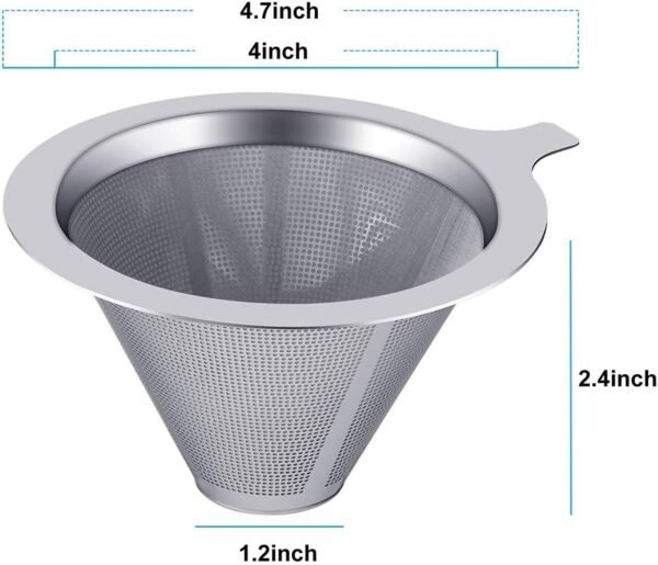 Upgraded Pour Over Coffee Filter, Coffee Dripper, Paperless Mess Stainless Steel Coffee Filter, Maker One to Two Cup Coffee, Keeping Nature Coffee Flavour, Easy to Use and Clean (1-2Cups) - Image 2