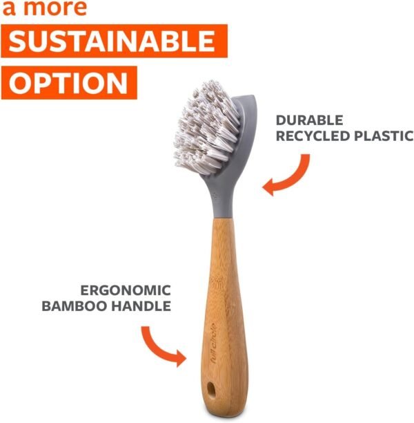Full Circle Tenacious C Bamboo Dish Brush and Scraper - Kitchen Cleaning Tool Set for Cast Iron Cookware, Dishes, Pots, Sinks - Tough Nylon Bristles, Scrub Brushes with Handle - Image 6