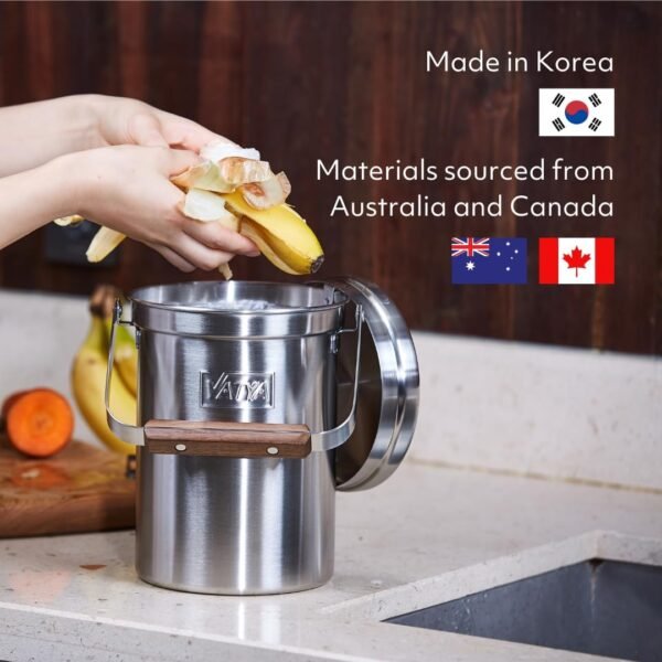 Vatya Stainless Steel Kitchen Compost Bin - NO Filter Countertop Composter, Composting Bucket, Counter Top Small Indoor Food Waste Container with Lid, Odorless Stainless Steel Pail, Small 0.5 Gallon - Image 8
