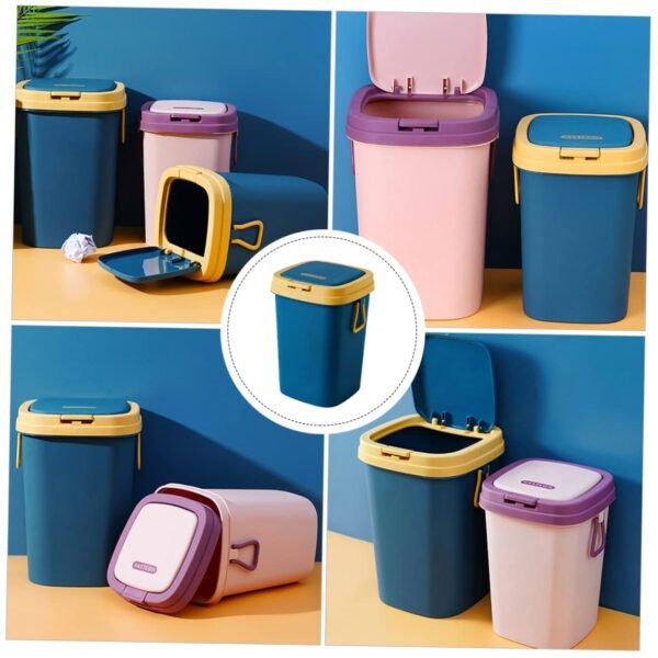 Garbage Can Trashcan Recycling Bin Washing Basket Compost Kitchen Bin Car Bin Swing Lid Trash Can Press Type Garbage Bin Garbage Bin with Lid Efficient Sealing Waste Basket Blue Pp - Image 8