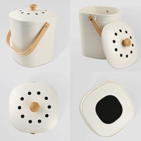 Yatmung Compost Bin Kitchen, Countertop Compost Bin, Compost Bucket Made of Bamboo Fiber, Small Compost Bin with Charcoal Filter, Cream - Image 6
