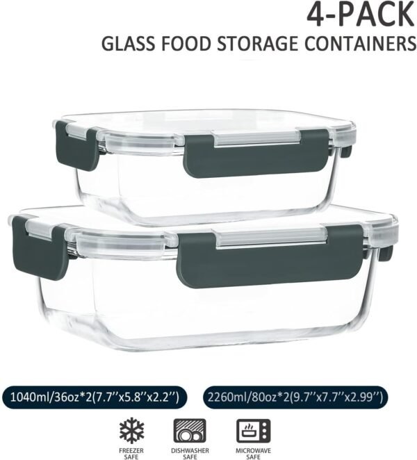 M MCIRCO [80 oz & 36 oz Extra Large Glass Food Storage/Baking Containers Set with Lids, 2 Pack 80 oz(10 cup)&2 Pack 36 oz (4.5 cup) Airtight Glass Container,Microwave,Oven,Freezer and Dishwasher - Image 2