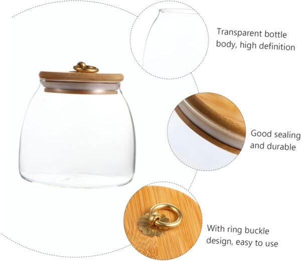 Luxshiny 1pc Glass Storage Jar Container with Lid Cookie Jars for Kitchen Counter Dry Nuts Sealing Jar Airtight Storage Canister Jars with Airtight Lids Snack Sealed Canisters Dry Food Wood - Image 6