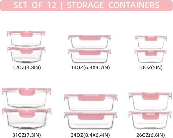 12 Pack Glass Storage Containers with Lids, Leak-Proof Meal Prep Containers, Dishwasher/Microwave/Oven/Freezer Safe Glass Food Storage Containers for Leftovers, to Go - Image 2