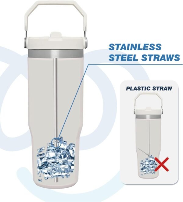 6 PCs Replacement Stainless Steel Straws for Stanley ice flow, 7.95 inch Reusable straw for Stanley Ice Flow 30oz with Cleaning Brush, Compatible with Stanley Flip Straw Tumbler (30oz) - Image 4