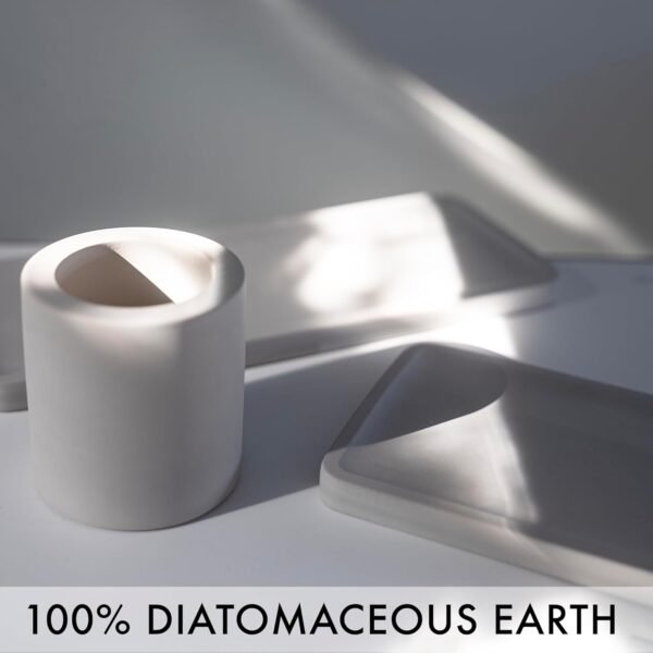 Diatomaceous Earth Stone Bath Set with Tray, Soap Dish, Toothbrush Cup - Matches Most Diatomite Rock Shower Mat - 3 Pieces Quick Drying & Easy to Clean for Bathroom, Kitchen Counter, Shower - Image 5