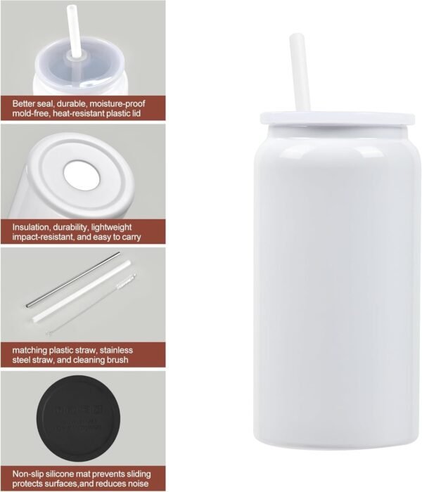 12 Pack 16 oz Sublimation Tumblers Blanks with Cup lid and straw,Stainless Steel double wall insulated Cups Blank, for Craft DIY…(white) - Image 2