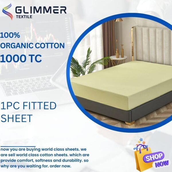 1PC Fitted Sheet| Organic Cotton| 1000 TC| | Twin XL Size (39"X80") with 16" INCH DEEP Pocket| Skin Friendly|Comfy & Very Soft| Wrinkle Free| Ivory - Image 3
