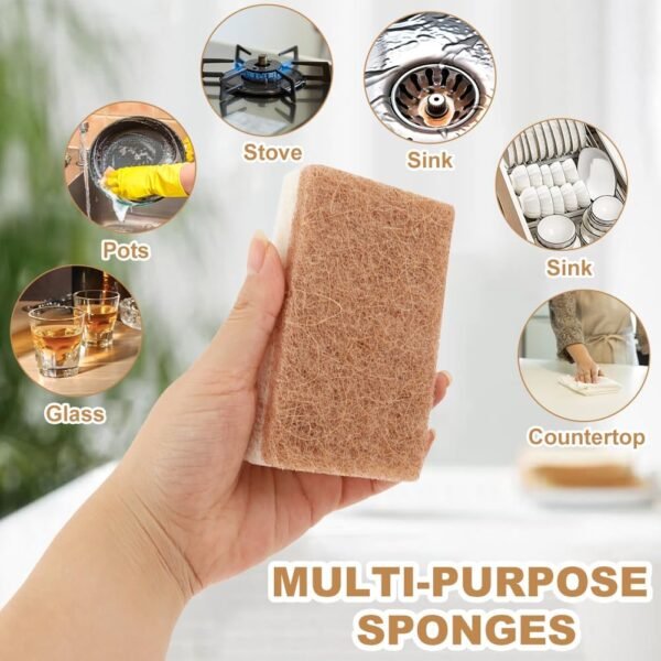 12pcs Natural Sponges for Dishes, Biodegradable Compostable Cellulose and Coconut Scrubber Sponge, Non-Scratch Reusable Cleaning Sponge for Removing Dirt and Oil in The Kitchen(Brown+White) - Image 7