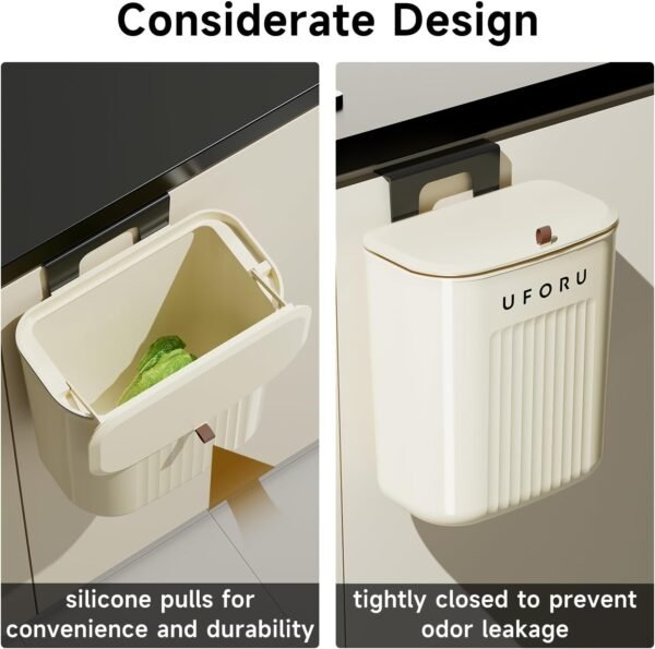 1.8gal/7L Compost Bin Kitchen for Counter Top or Under Sink, Plastic Hanging Trash Can with Lid, Wall Mounted Garbage Can for Bathroom, Office, RV - Image 4