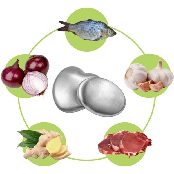 2 PCS Stainless Steel Soap, Magic Metal Odor Remover Bar Eliminating Smells Like Fish Onion Garlic Scents from Hands and Skin, Kitchen Gadgets (Heart Shape + Oval) - Image 5