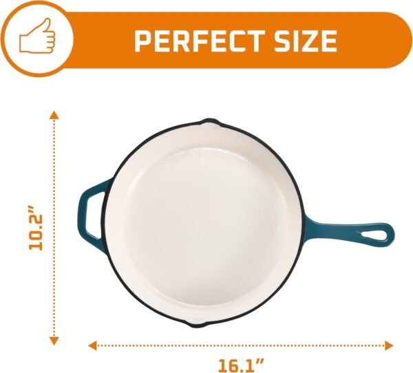Bruntmor Cast Iron Pan 25cm - Cast Iron Skillet with Pour Spout, Round Frying Pan - Cast Iron Cookware, Crock Pot - Cooking Tools & Kitchen Essentials - Teal - Image 3