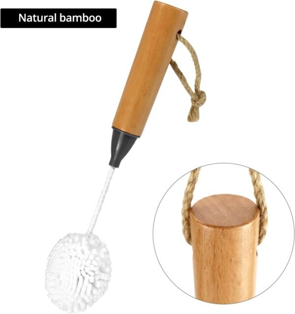 QWORK Whiskey Tasting Glass Brush - 3-Pack Natural Beech Wood Grips Foam Brush Cleaning Brushes - Image 4