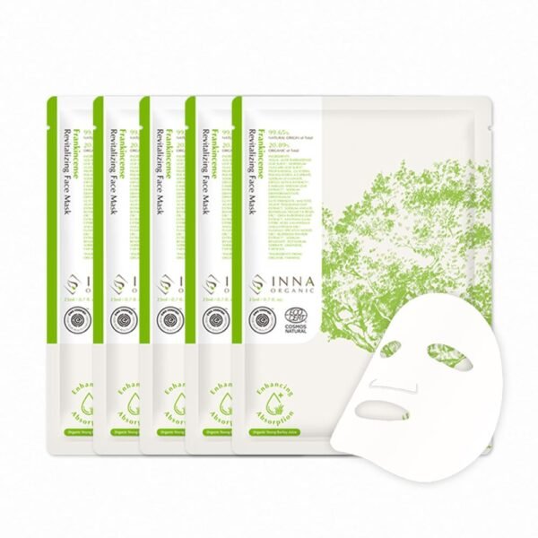 FRANKINCENSE REVITALIZING FACE MASK, Revitalizing, Nourish aging skin, Smoothing, Luxury Clean Beauty, Home SPA, Maskne Care, Certified Natural, 0.8 fl.oz, Pack of 5