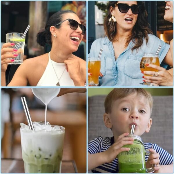Jumbo Smoothie Straws Stainless Steel, Set of 6 Metal Milkshake Straws 0.4" Wide 10.5" Long Straws, Long Lasting & Food Grade, Metal Straws Reusable for Smoothie, Milkshake, Beverage - Image 8