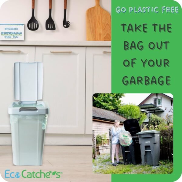 Compostable Trash Bags 13 Gallon - [50] Wavetop Kitchen Compost Bags for Home Trash Can, BPI Certified Easy Tie-Up Garbage Bags - Image 4