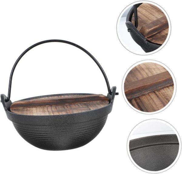 Japanese Sukiyaki Induction Cooker Clad Tea Infuser Shallow Casserole Dish with Lid Stockpot with Lid Electric Strainer Non Food Stock Pot Pans Hot Pot Iron Sukiyaki Pots Wooden - Image 5