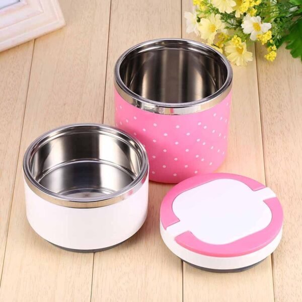 Walfront Stainless Steel Insulation Thermo Food Box 2 Layer Thermal Lunch Box Stackable Lunchbox Containers with Double Handles - Image 3