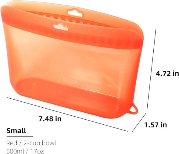 Silicone Food Storage Bag Containers Airtight Organization And Refrigerator Kitchen Travel Accessories,Meal Prep Containers Reusable Fruit Sandwich Snackle Cereal Clear Lunch Bag(Red, Small) - Image 7
