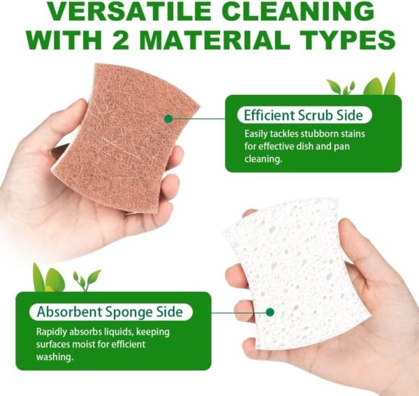 HOMEXCEL Natural Scrub Sponges Kitchen 24 Pack, Non-Scratch Cleaning Sponges for Dishes, Cellulose Sponges Safe on Non-Stick Cookware, Dual Sided Dish Sponge for Washing Dishes, Kitchen and Household - Image 3