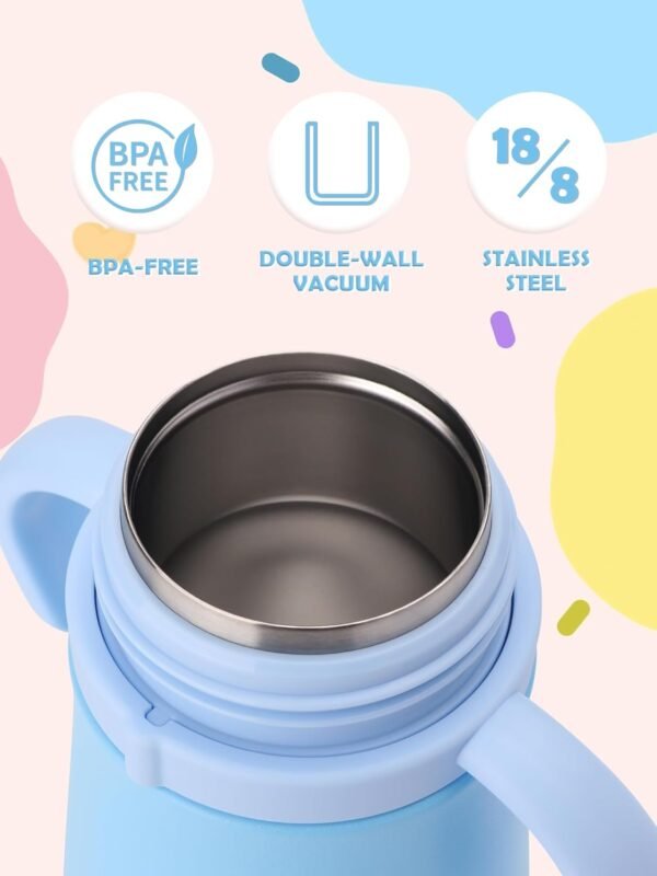 12oz Kids Insulated Water Bottle Double-Wall Vacuum Kids Water Bottle with Hygiene Silicone Straw Blowout-Proof Lid Insulated Water Bottle No BPA Durable Water Bottle Stainless Steel - Image 4