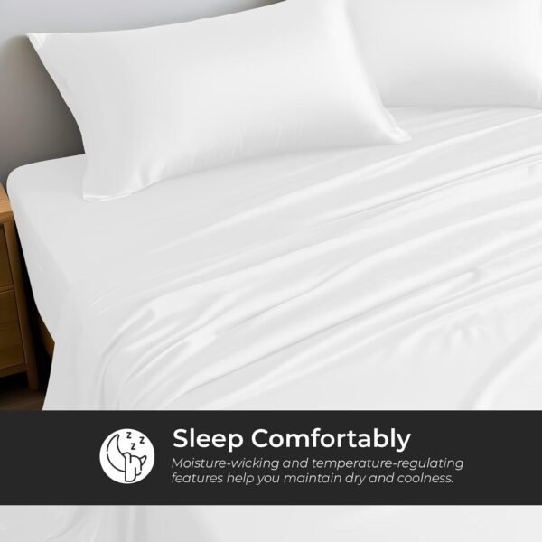 Linenwalas Premium 100% Viscose Derived from Bamboo Queen Sheet Set - Ultra Soft, Breathable & Cooling, Ideal for Hot Sleepers, 16" Deep Pocket, Hotel Luxury Bedding (White) - Image 4