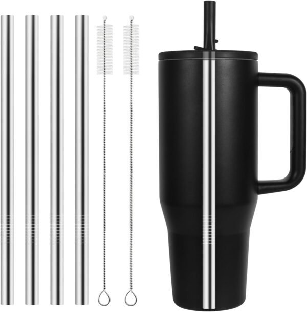 Straws Replacement for Hydrojug Traveler 40 Oz, Reusable Metal Straws Compatible With Hydrojug Tumbler, Stainless Steel Straight Drinking Straws, With 2 Straw Cleaner Brush - 4 Pack