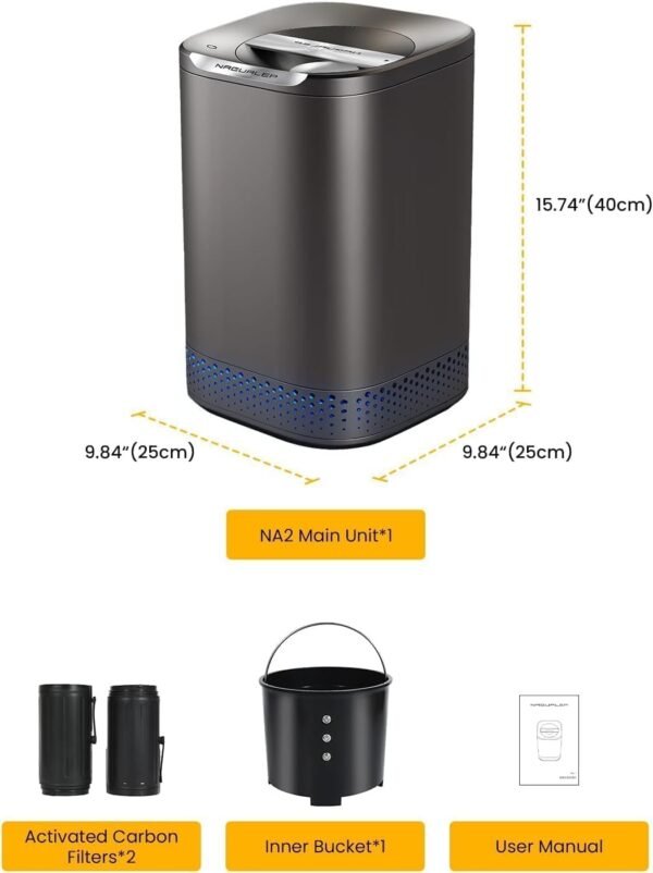 NAGUALEP 2.5L Kitchen Food Cycler Compost Bin Kitchen Electric Composter to Transform Waste into Natural Fertilizer for Garden Auto-Stop/Odorless/Quiet Food Waste Compost Machine(Gray) - Image 6