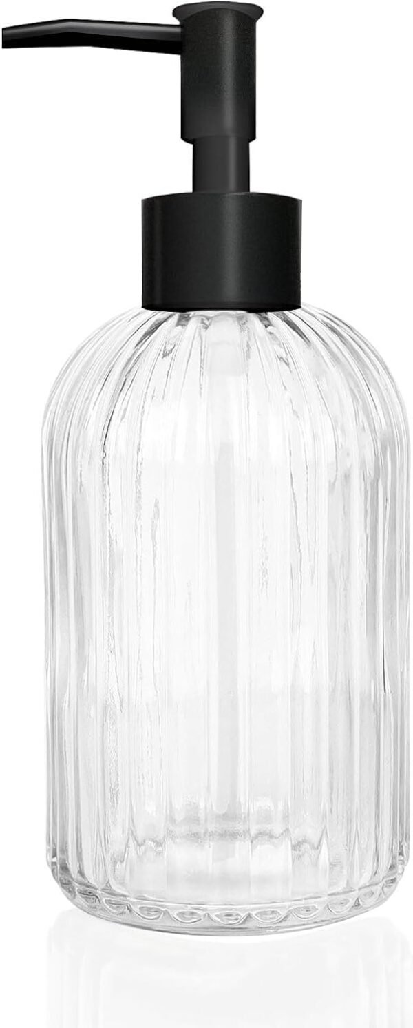 Topsky Glass Soap Dispenser with Plastic Pump, 400ml Liquid Hand Soap Dispenser, Rustproof Pump for Kitchen & Bathroom, Great for Lotions, Essential Oil, Liquid Soaps,Transparent