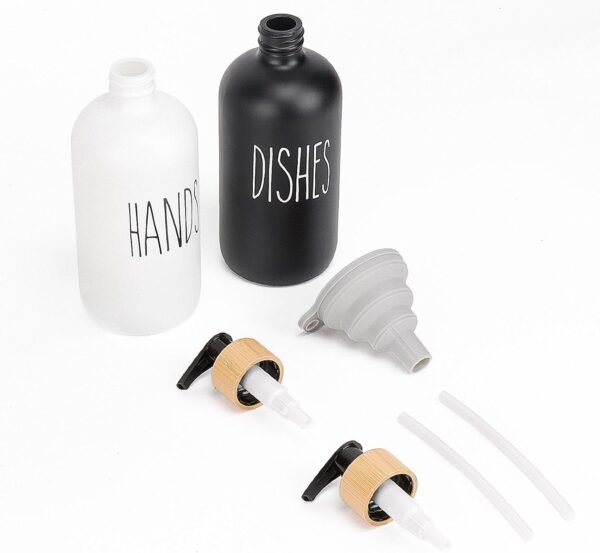 HarJue Glass Soap Dispenser Set, Refillable Dish Soap Pump Dispenser, 2×Hand Soap Dispenser, Kitchen Bathroom Counter Shampoo Conditioner Dispenser (Pump Dispenser Only) - Image 8