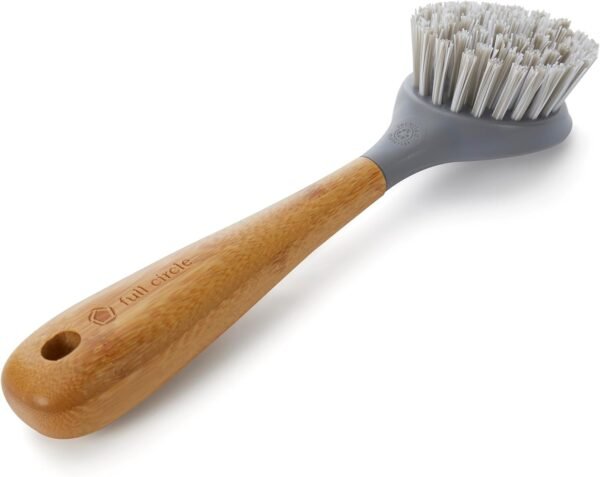 Full Circle Tenacious C Bamboo Dish Brush and Scraper - Kitchen Cleaning Tool Set for Cast Iron Cookware, Dishes, Pots, Sinks - Tough Nylon Bristles, Scrub Brushes with Handle - Image 2