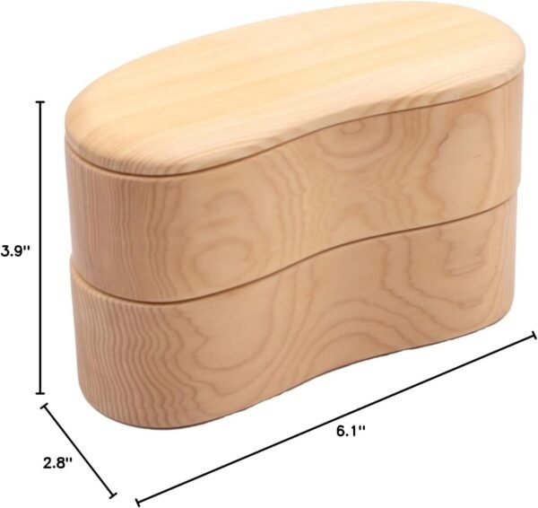 Wakayama Wappa Bento Box Store A-75-273509 Wooden Hollow Bento Box Box, Approx. 6.3 x 2.8 inches (16 x 7 cm), 2-Tier, Bean Shape, Natural - Image 7